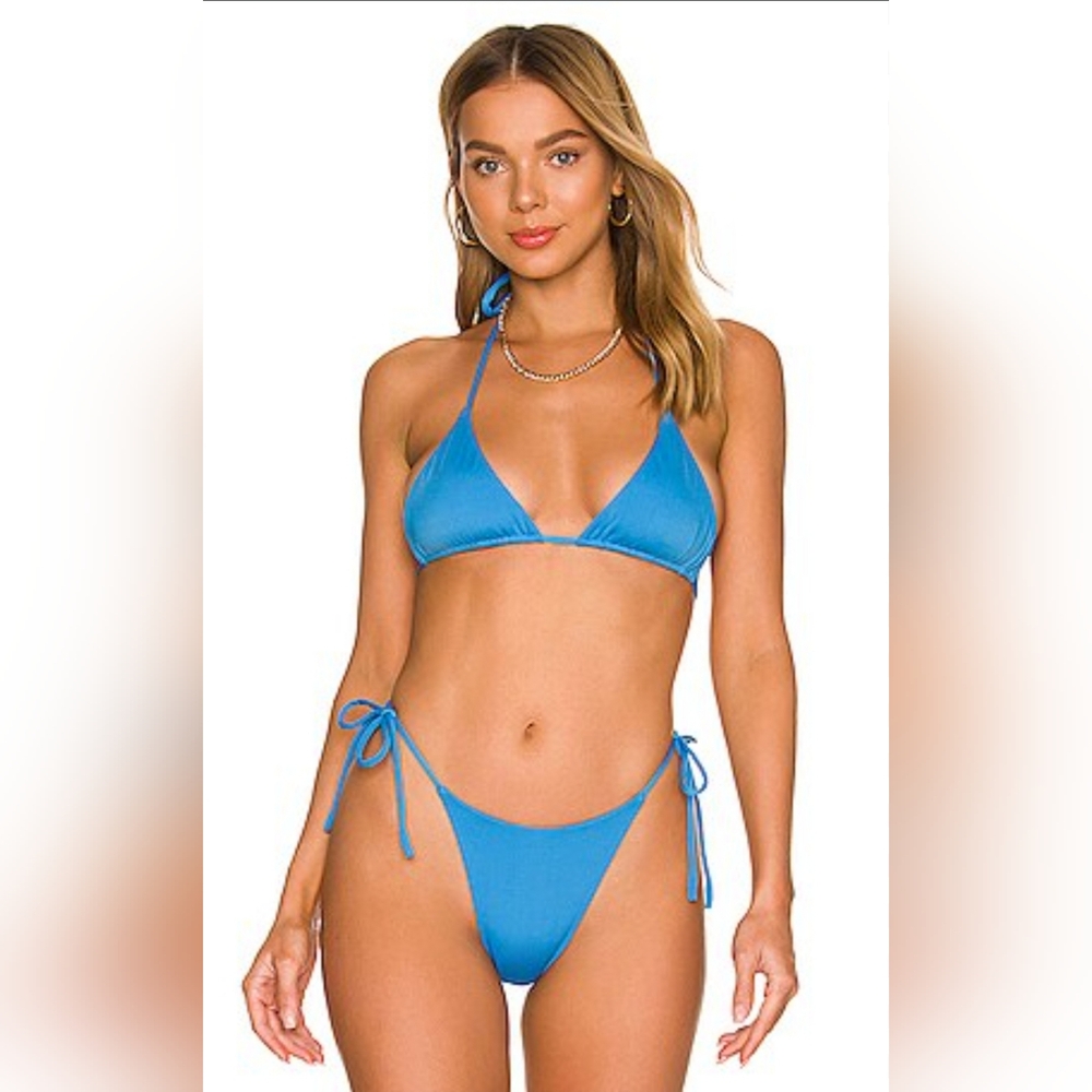 AEXAE Tyra Tie Neck Top + Tyra Tie Side Bottom Bikini Set Ibaza Blue Size XS